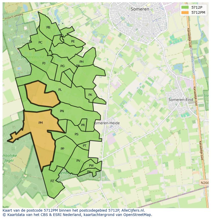 Afbeelding van het postcodegebied 5712 PM op de kaart.