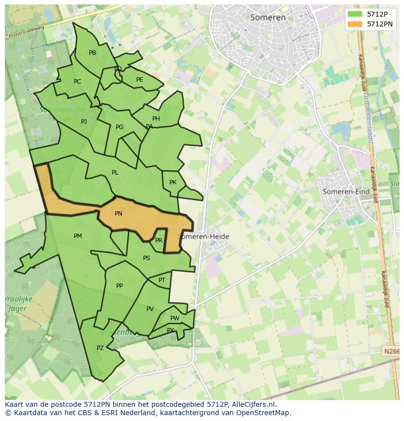Afbeelding van het postcodegebied 5712 PN op de kaart.