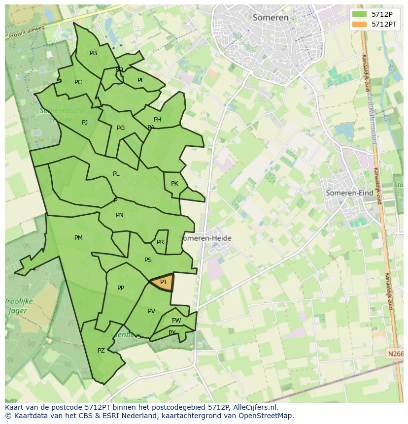 Afbeelding van het postcodegebied 5712 PT op de kaart.