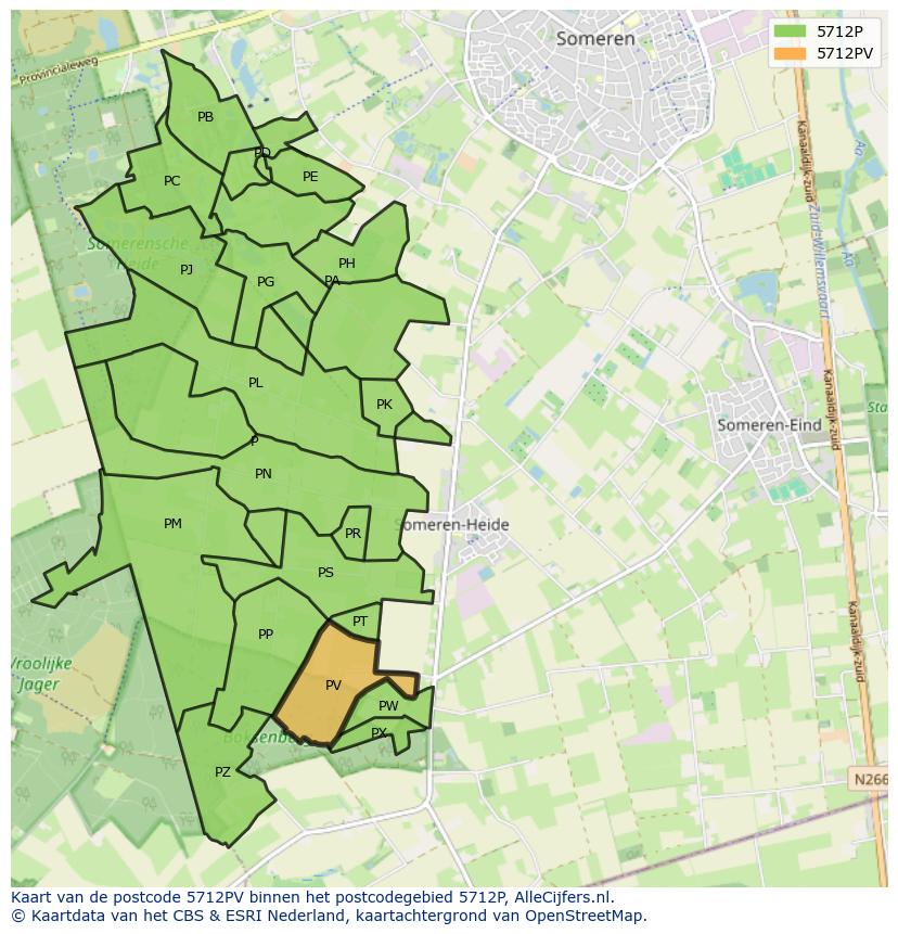 Afbeelding van het postcodegebied 5712 PV op de kaart.