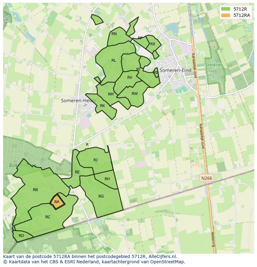 Afbeelding van het postcodegebied 5712 RA op de kaart.