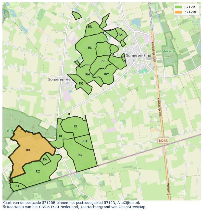 Afbeelding van het postcodegebied 5712 RB op de kaart.
