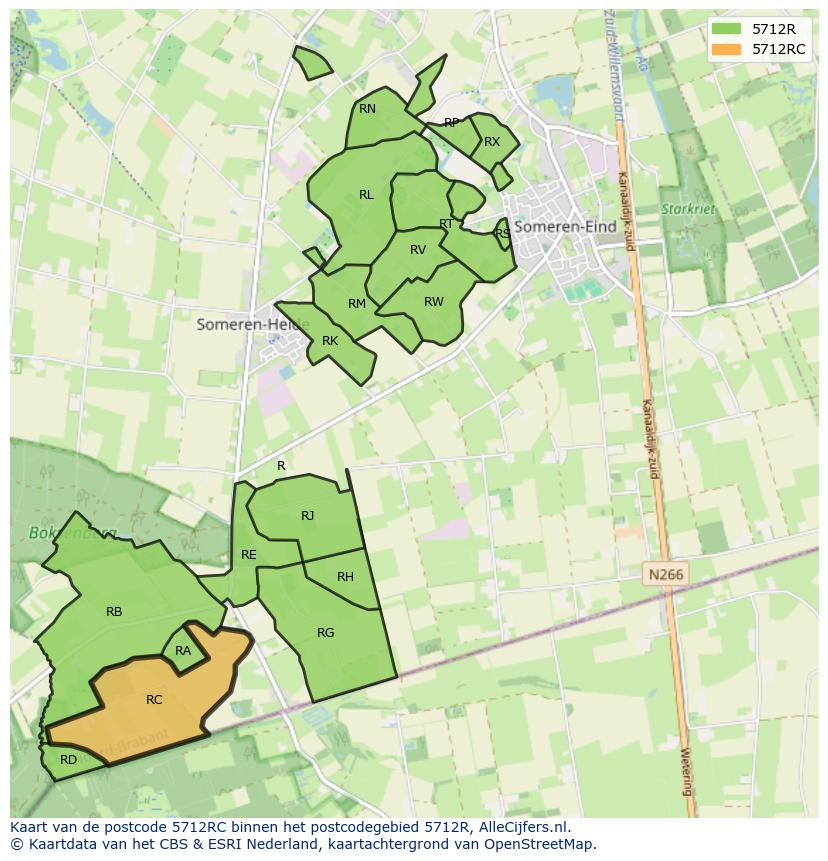Afbeelding van het postcodegebied 5712 RC op de kaart.