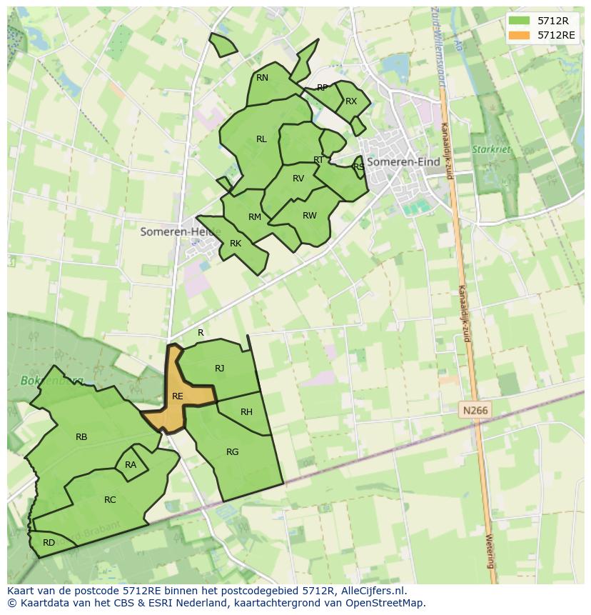 Afbeelding van het postcodegebied 5712 RE op de kaart.
