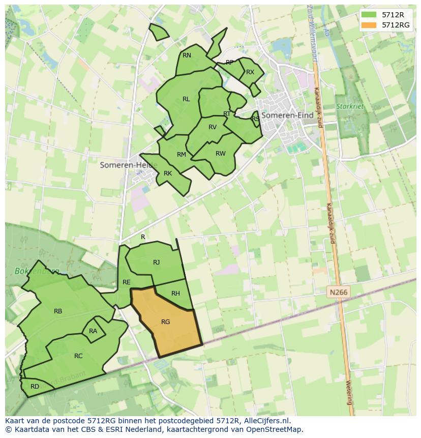 Afbeelding van het postcodegebied 5712 RG op de kaart.