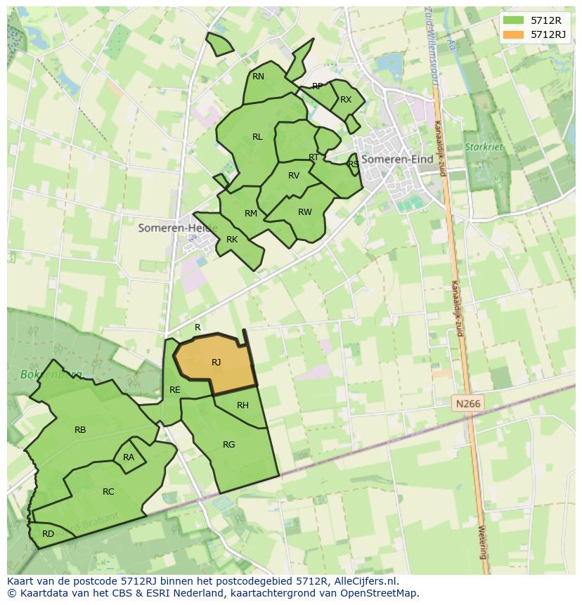 Afbeelding van het postcodegebied 5712 RJ op de kaart.