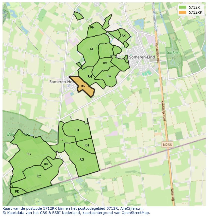 Afbeelding van het postcodegebied 5712 RK op de kaart.