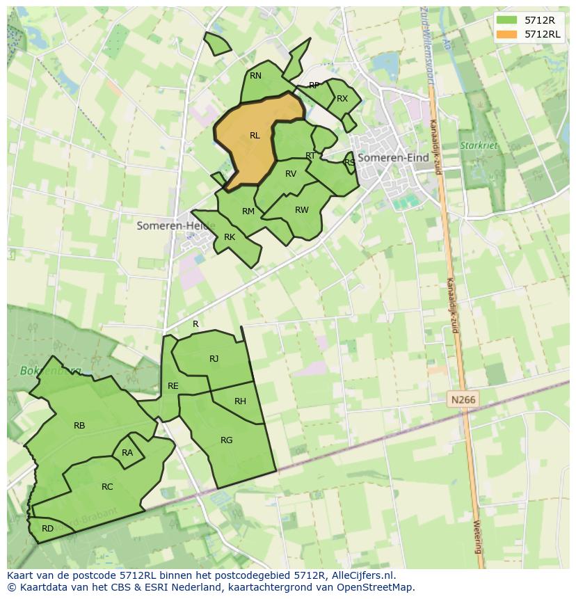 Afbeelding van het postcodegebied 5712 RL op de kaart.