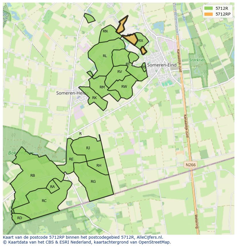 Afbeelding van het postcodegebied 5712 RP op de kaart.
