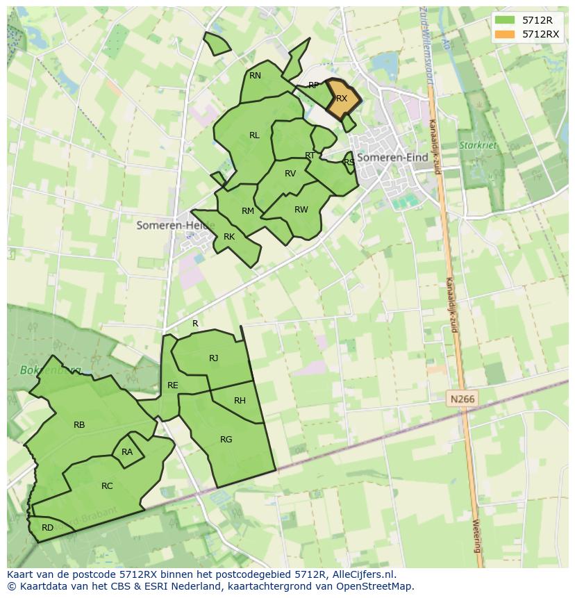 Afbeelding van het postcodegebied 5712 RX op de kaart.