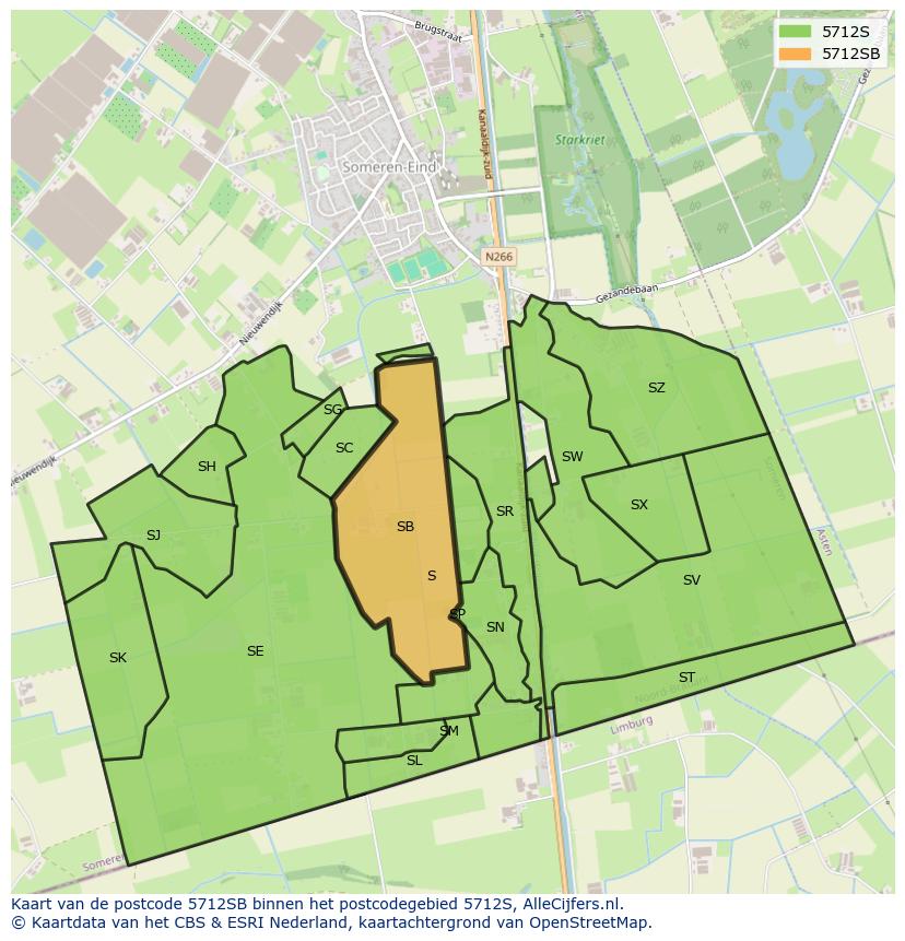 Afbeelding van het postcodegebied 5712 SB op de kaart.