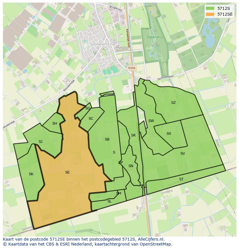 Afbeelding van het postcodegebied 5712 SE op de kaart.