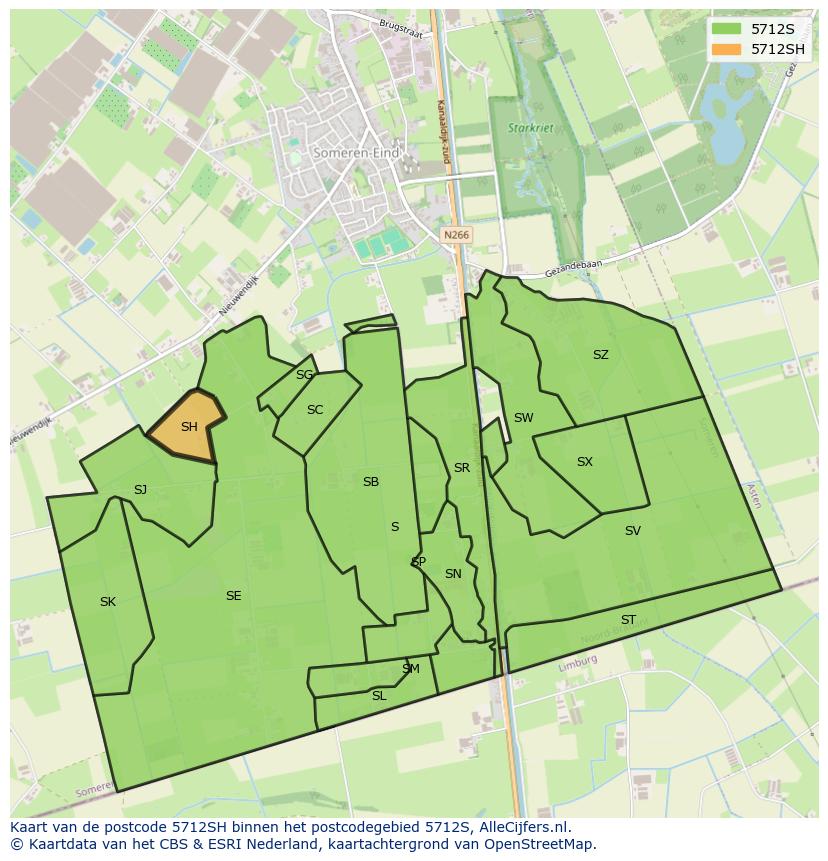 Afbeelding van het postcodegebied 5712 SH op de kaart.