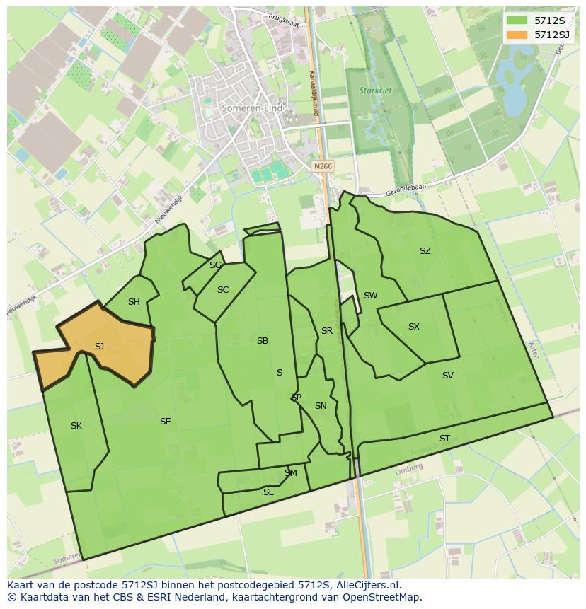 Afbeelding van het postcodegebied 5712 SJ op de kaart.