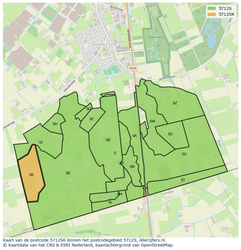 Afbeelding van het postcodegebied 5712 SK op de kaart.