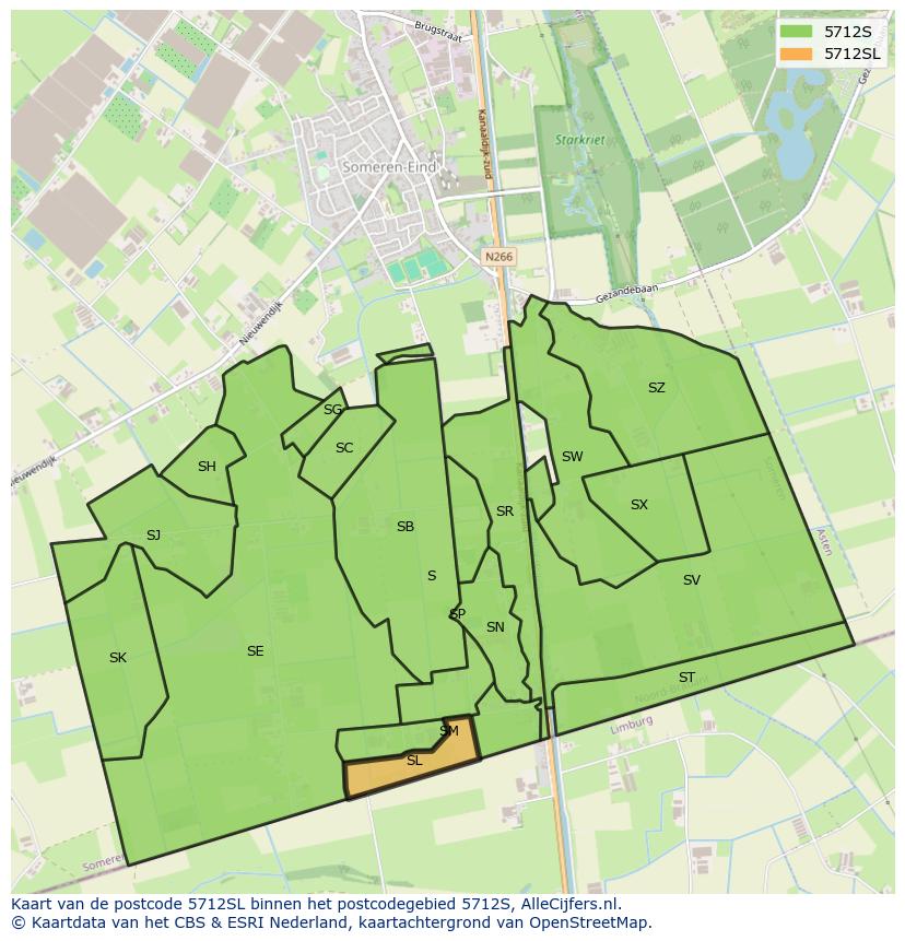 Afbeelding van het postcodegebied 5712 SL op de kaart.