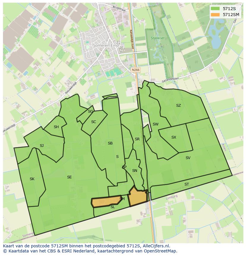 Afbeelding van het postcodegebied 5712 SM op de kaart.