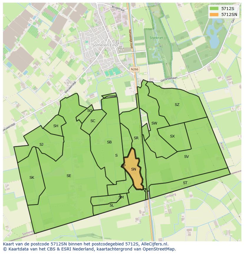 Afbeelding van het postcodegebied 5712 SN op de kaart.