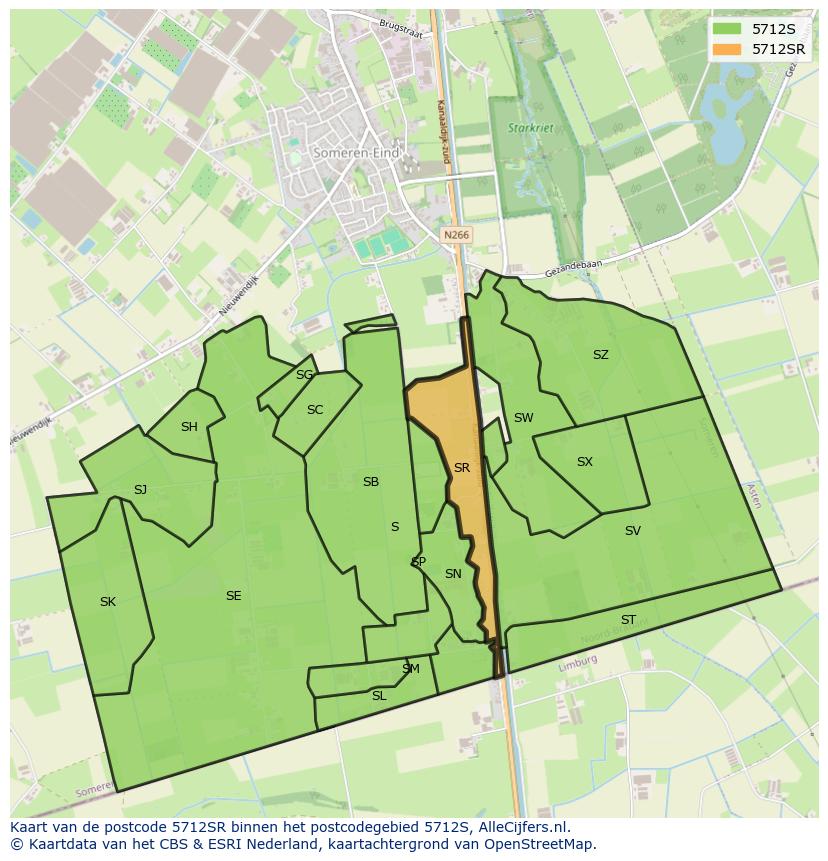 Afbeelding van het postcodegebied 5712 SR op de kaart.