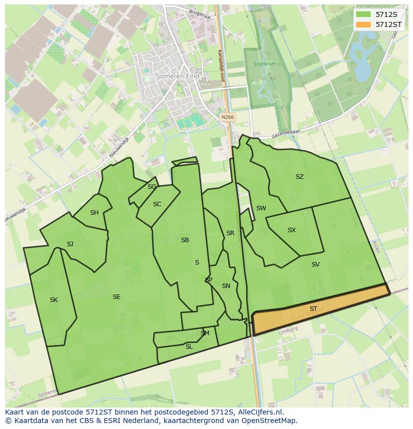 Afbeelding van het postcodegebied 5712 ST op de kaart.