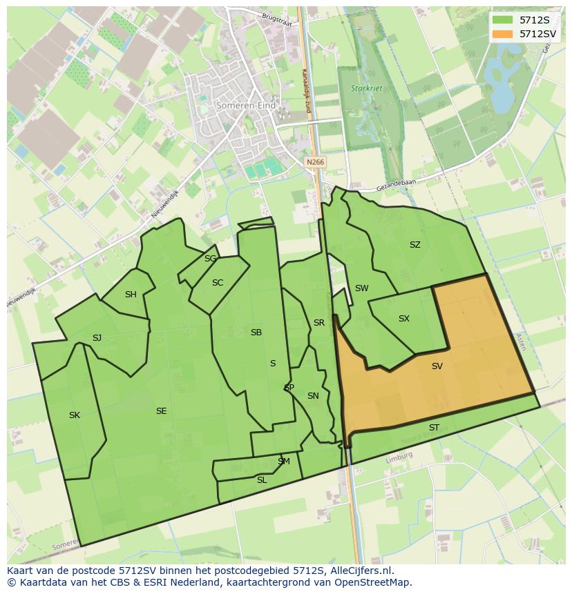 Afbeelding van het postcodegebied 5712 SV op de kaart.