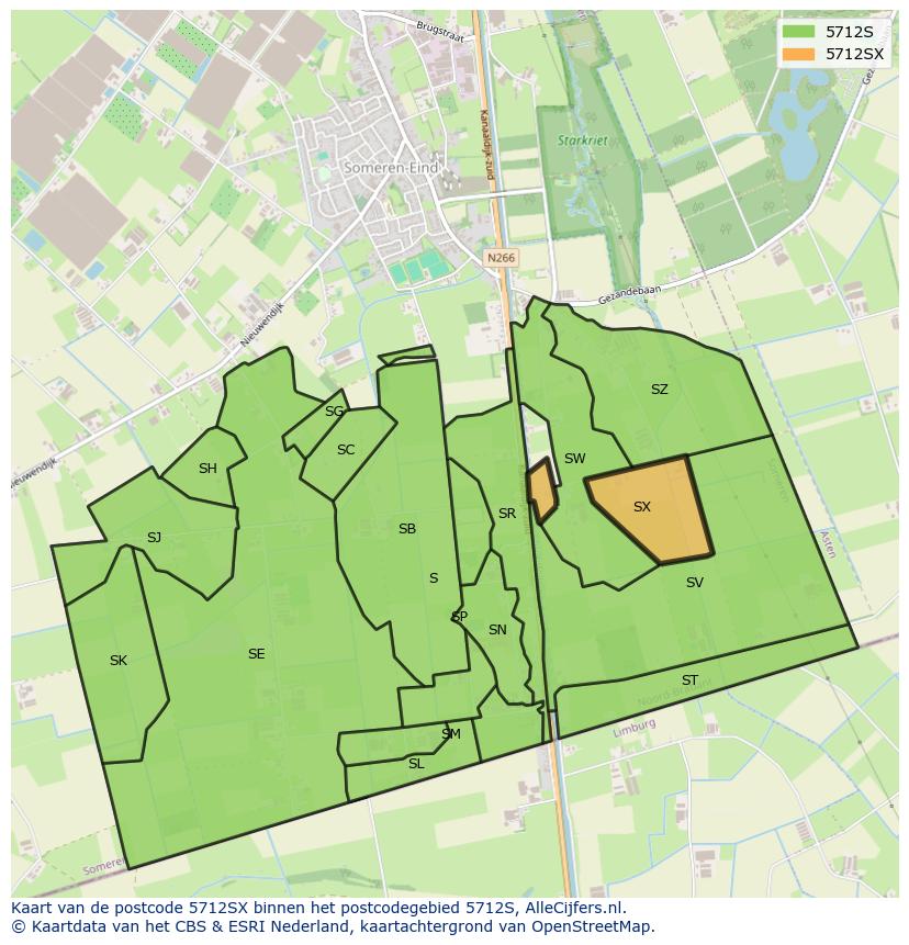 Afbeelding van het postcodegebied 5712 SX op de kaart.