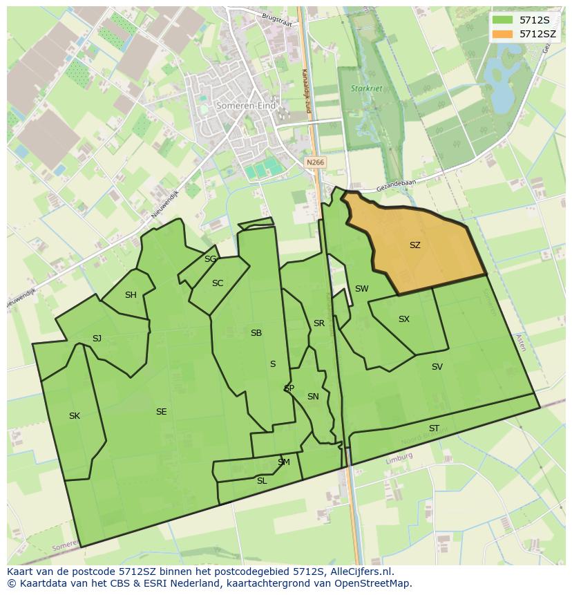Afbeelding van het postcodegebied 5712 SZ op de kaart.