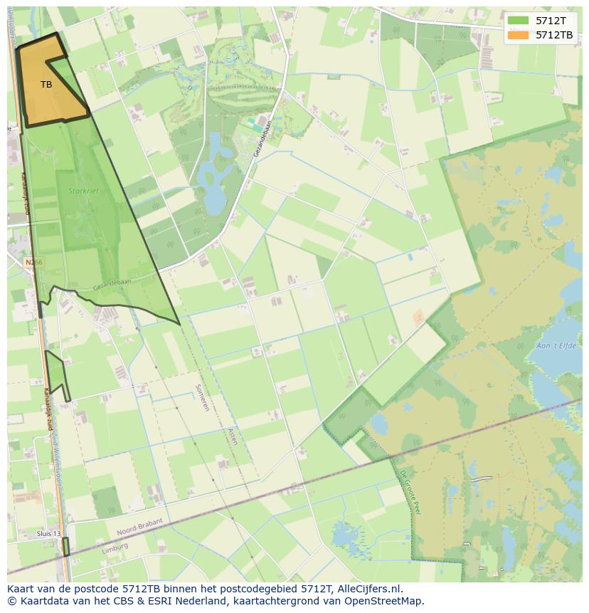 Afbeelding van het postcodegebied 5712 TB op de kaart.