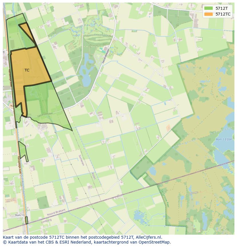 Afbeelding van het postcodegebied 5712 TC op de kaart.