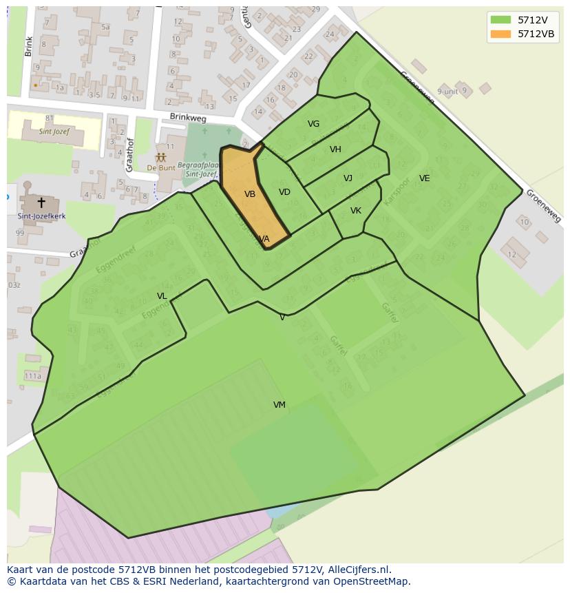Afbeelding van het postcodegebied 5712 VB op de kaart.