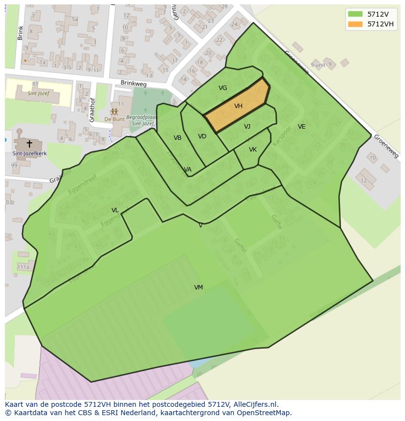 Afbeelding van het postcodegebied 5712 VH op de kaart.
