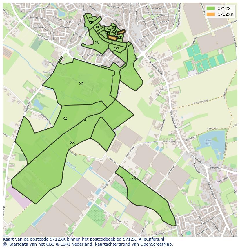 Afbeelding van het postcodegebied 5712 XK op de kaart.