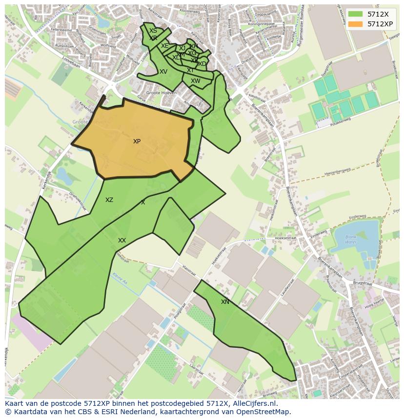 Afbeelding van het postcodegebied 5712 XP op de kaart.