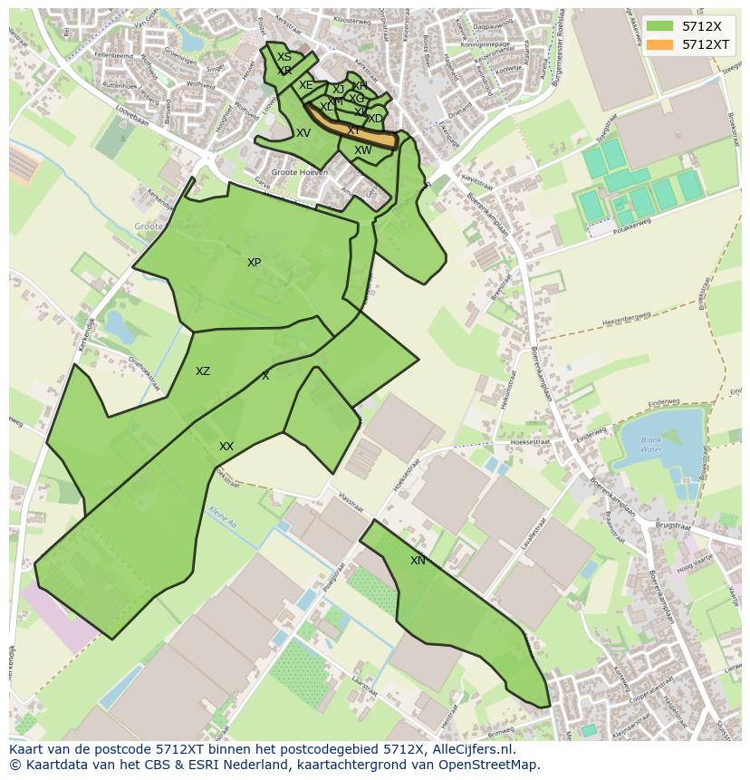 Afbeelding van het postcodegebied 5712 XT op de kaart.