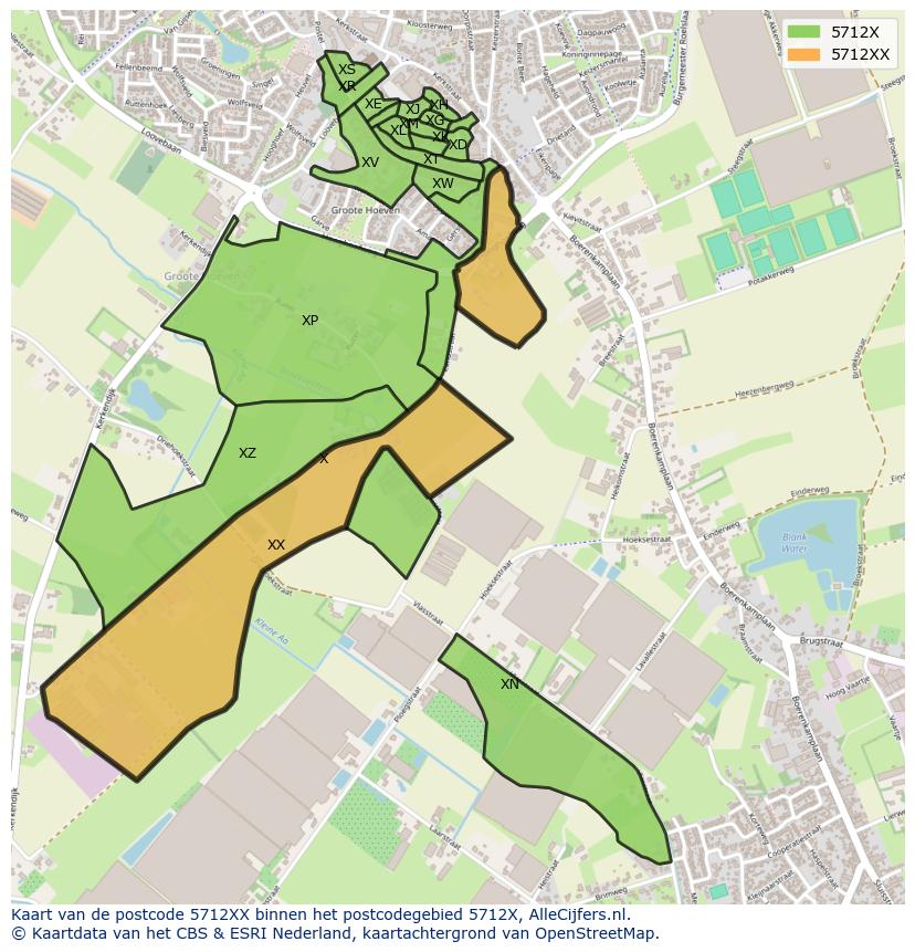 Afbeelding van het postcodegebied 5712 XX op de kaart.