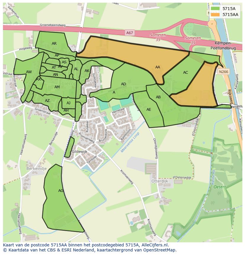 Afbeelding van het postcodegebied 5715 AA op de kaart.