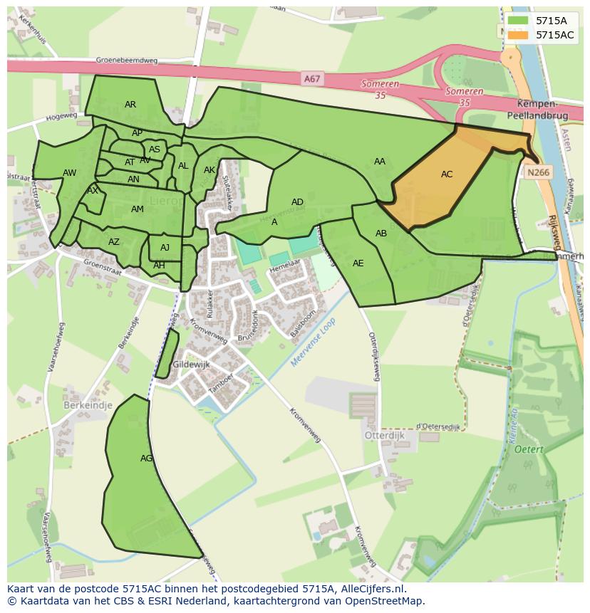 Afbeelding van het postcodegebied 5715 AC op de kaart.