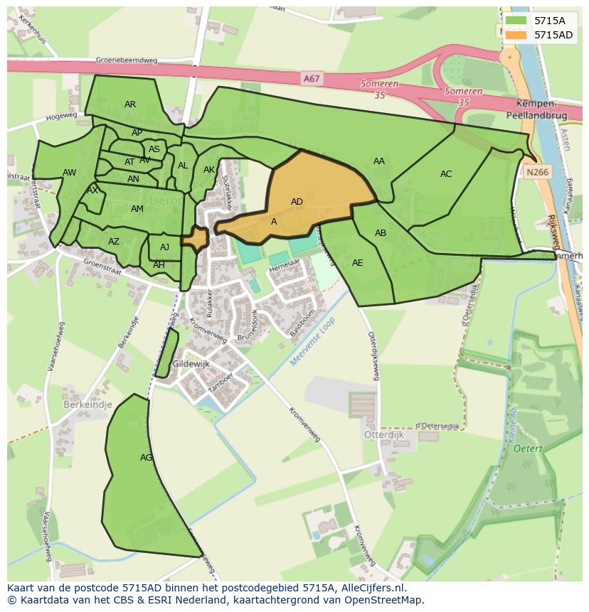 Afbeelding van het postcodegebied 5715 AD op de kaart.