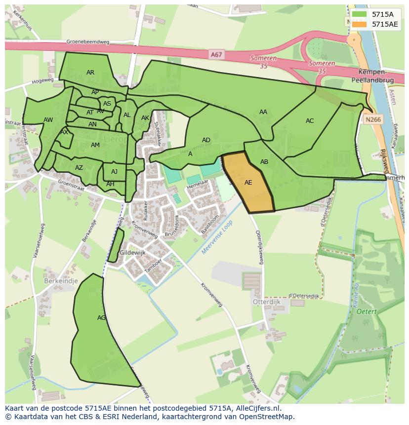 Afbeelding van het postcodegebied 5715 AE op de kaart.