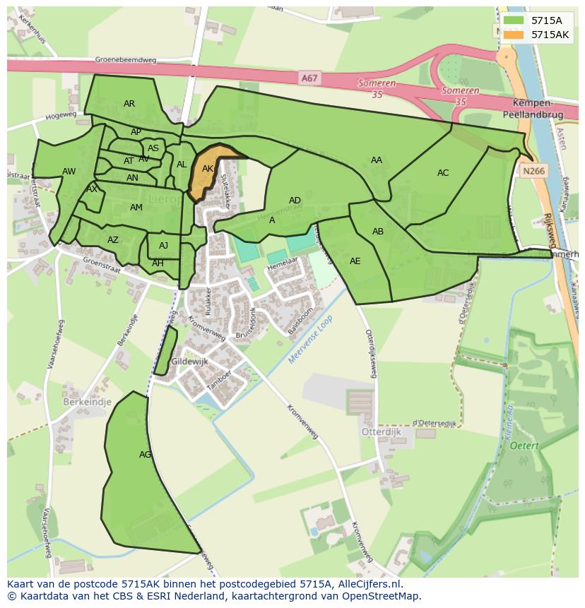 Afbeelding van het postcodegebied 5715 AK op de kaart.
