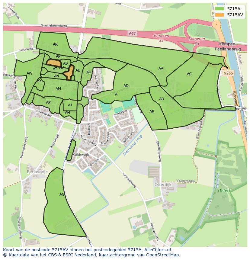 Afbeelding van het postcodegebied 5715 AV op de kaart.