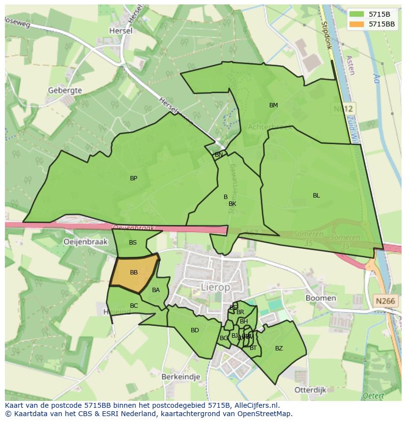 Afbeelding van het postcodegebied 5715 BB op de kaart.
