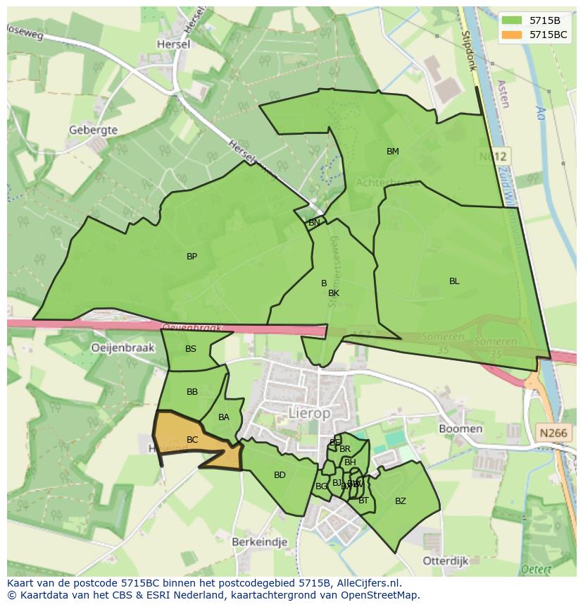 Afbeelding van het postcodegebied 5715 BC op de kaart.