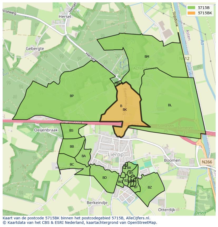 Afbeelding van het postcodegebied 5715 BK op de kaart.