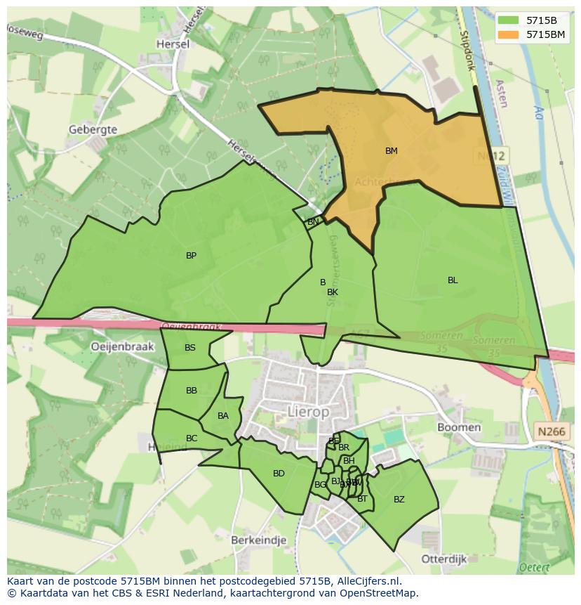 Afbeelding van het postcodegebied 5715 BM op de kaart.