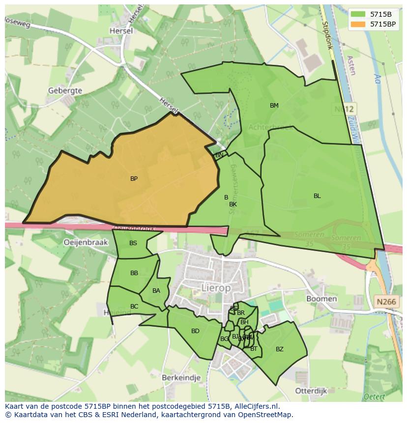Afbeelding van het postcodegebied 5715 BP op de kaart.