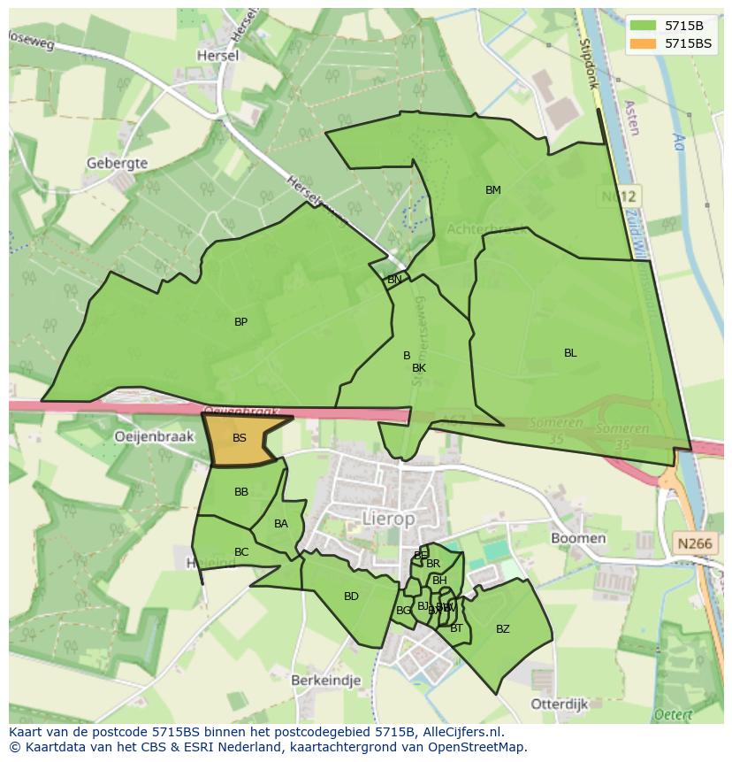 Afbeelding van het postcodegebied 5715 BS op de kaart.