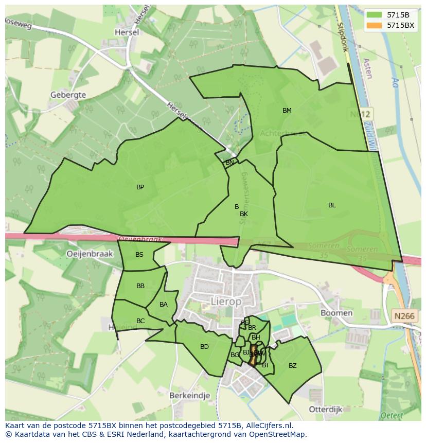 Afbeelding van het postcodegebied 5715 BX op de kaart.