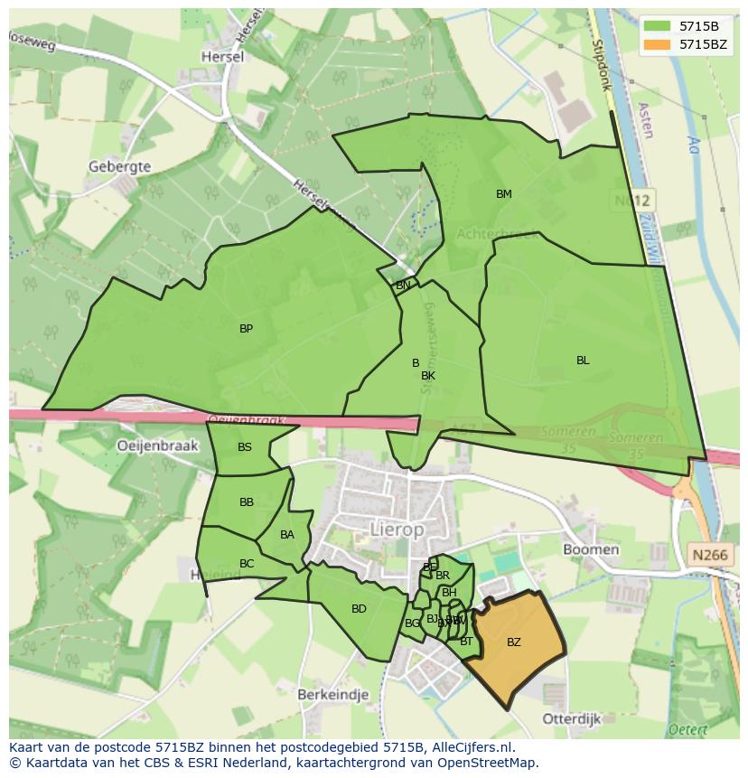 Afbeelding van het postcodegebied 5715 BZ op de kaart.