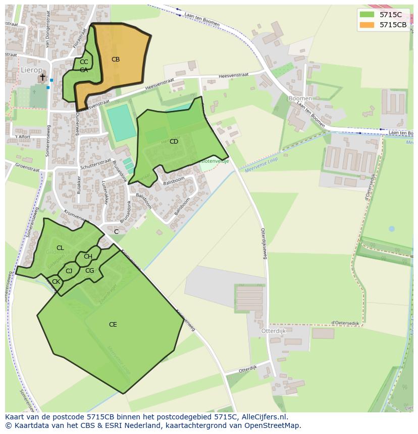 Afbeelding van het postcodegebied 5715 CB op de kaart.
